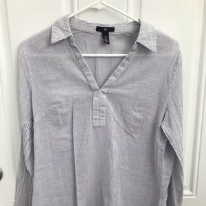 White with blue striped long sleeve